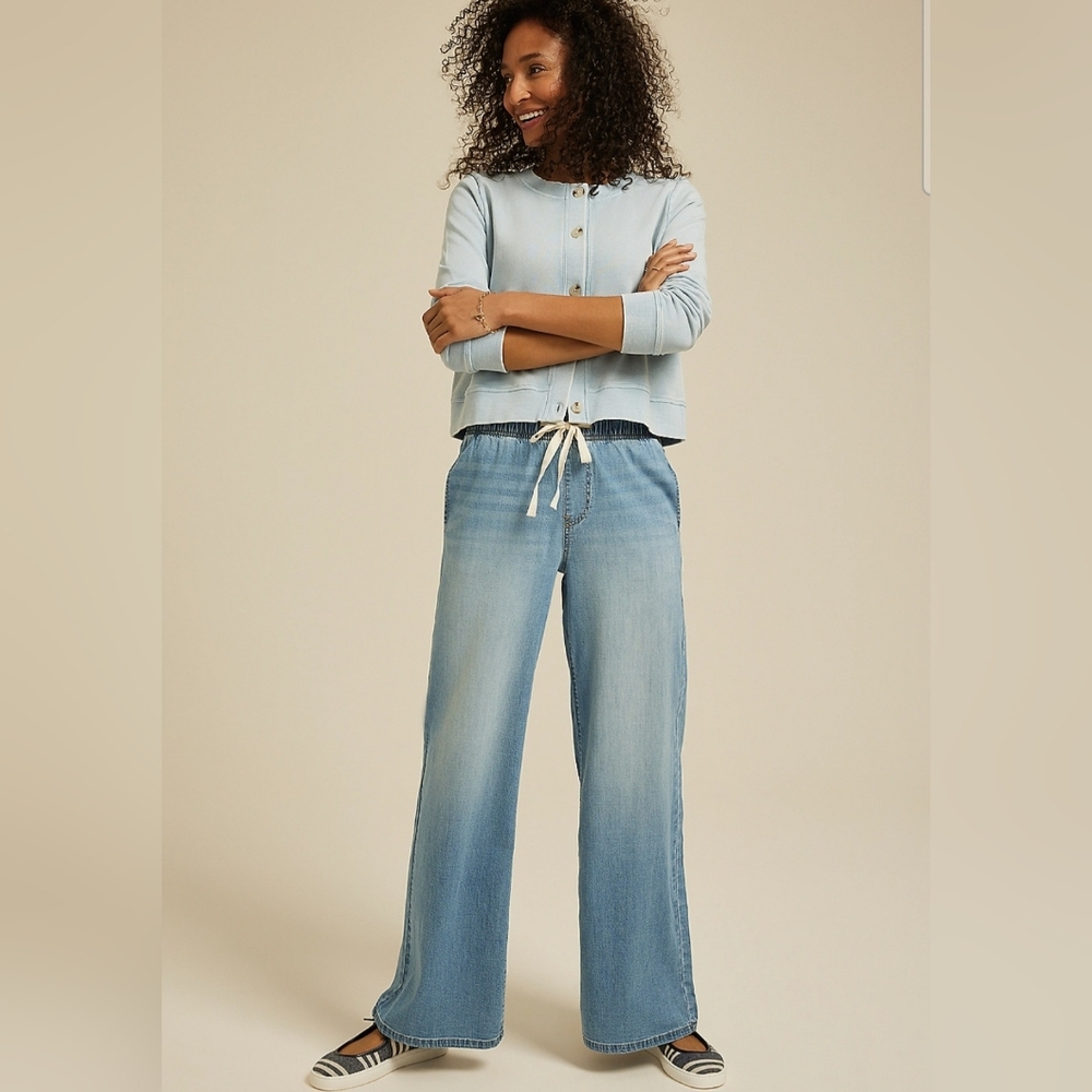 NWOT Maurices Dark Wash Drawstring Wide-Leg Jeans